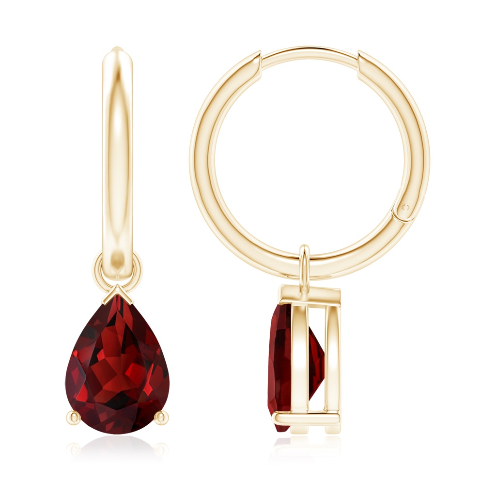 9x6mm AAAA Pear-Shaped Garnet Hinged Hoop Drop Earrings in Yellow Gold