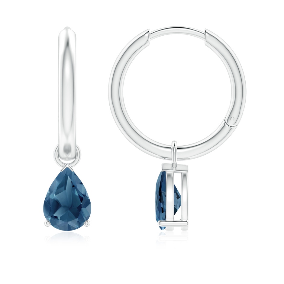 7x5mm A Pear-Shaped London Blue Topaz Hinged Hoop Drop Earrings in White Gold 