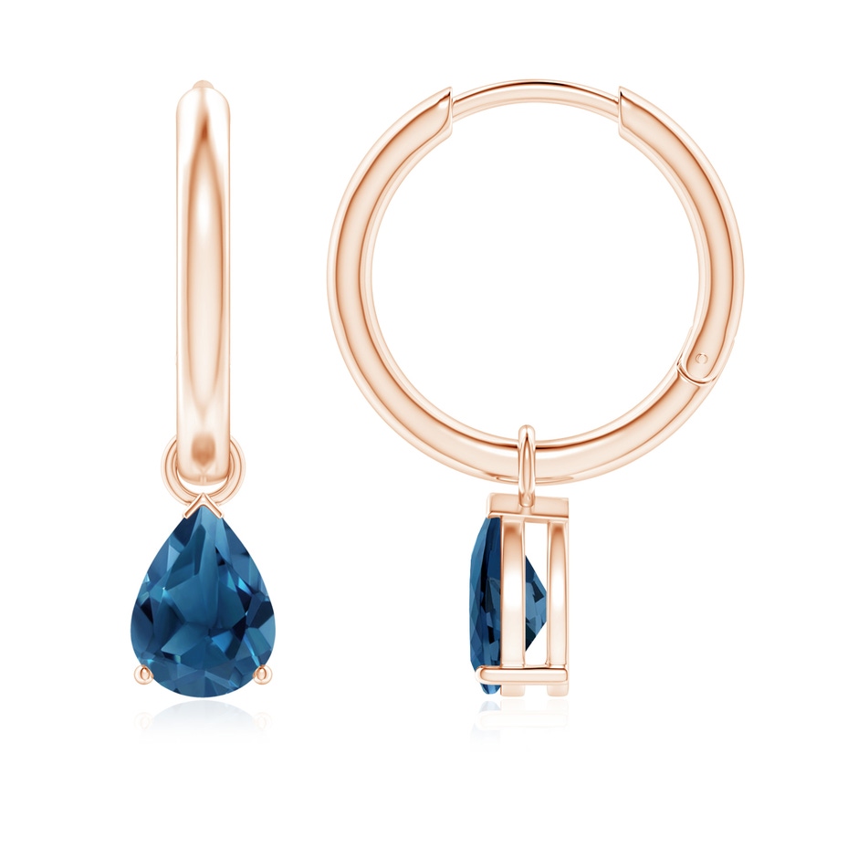 7x5mm AA Pear-Shaped London Blue Topaz Hinged Hoop Drop Earrings in Rose Gold 