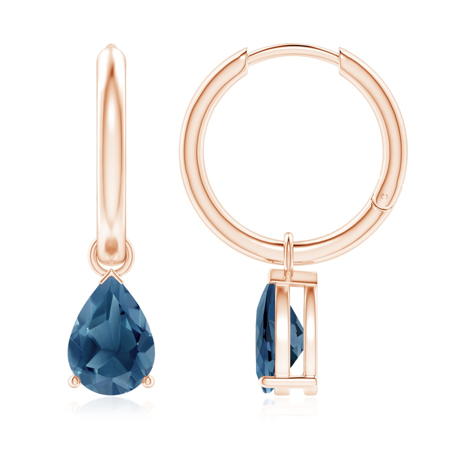 8x6mm A Pear-Shaped London Blue Topaz Hinged Hoop Drop Earrings in Rose Gold 