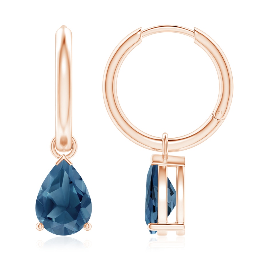 9x6mm A Pear-Shaped London Blue Topaz Hinged Hoop Drop Earrings in Rose Gold 