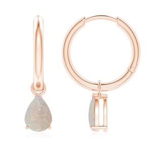 7x5mm AA Pear-Shaped Opal Hinged Hoop Drop Earrings in Rose Gold