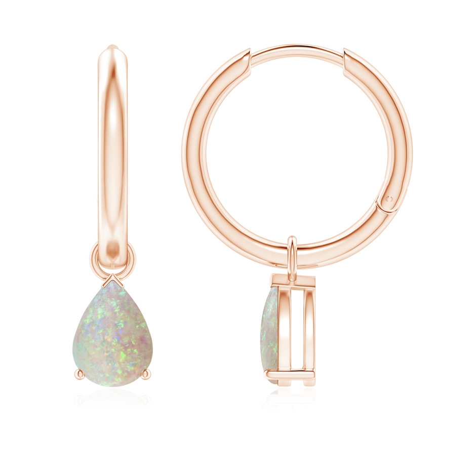 7x5mm AAA Pear-Shaped Opal Hinged Hoop Drop Earrings in Rose Gold 