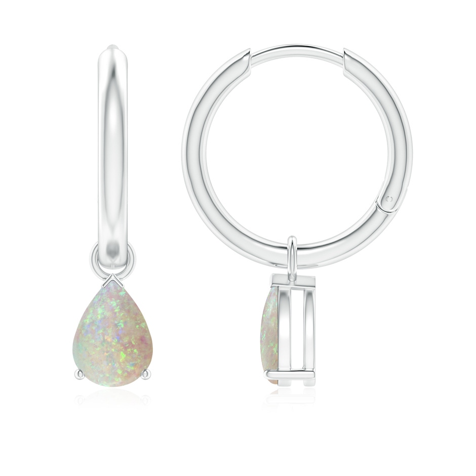 7x5mm AAA Pear-Shaped Opal Hinged Hoop Drop Earrings in White Gold 
