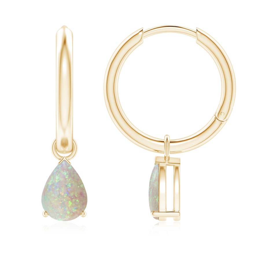 7x5mm AAA Pear-Shaped Opal Hinged Hoop Drop Earrings in Yellow Gold 