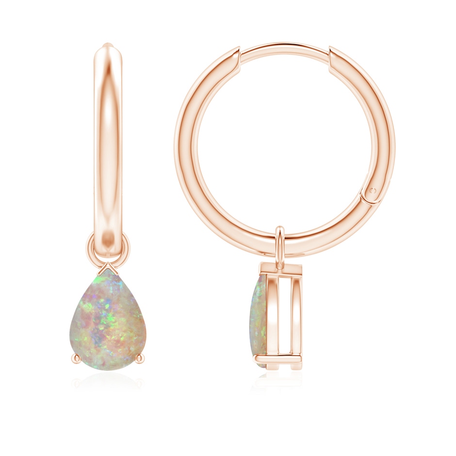 7x5mm AAAA Pear-Shaped Opal Hinged Hoop Drop Earrings in Rose Gold 