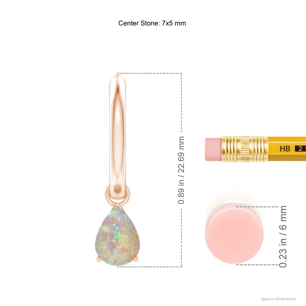 7x5mm AAAA Pear-Shaped Opal Hinged Hoop Drop Earrings in Rose Gold Ruler