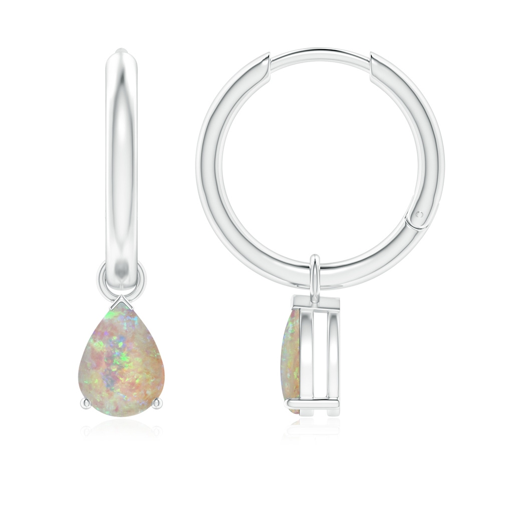 7x5mm AAAA Pear-Shaped Opal Hinged Hoop Drop Earrings in White Gold