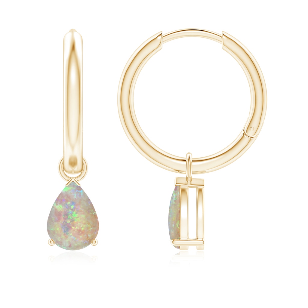 7x5mm AAAA Pear-Shaped Opal Hinged Hoop Drop Earrings in Yellow Gold