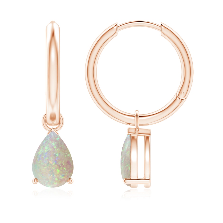 8x6mm AAA Pear-Shaped Opal Hinged Hoop Drop Earrings in Rose Gold 