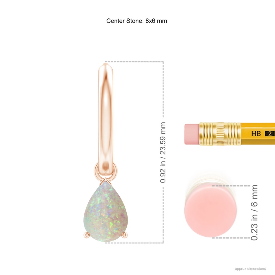 8x6mm AAA Pear-Shaped Opal Hinged Hoop Drop Earrings in Rose Gold ruler