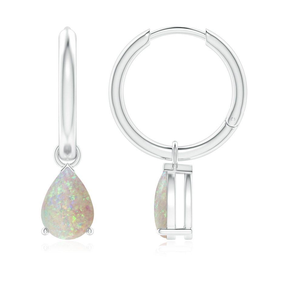 8x6mm AAA Pear-Shaped Opal Hinged Hoop Drop Earrings in White Gold 