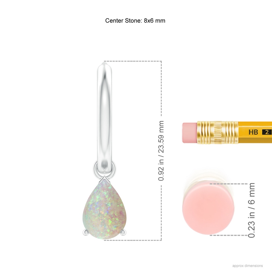 8x6mm AAA Pear-Shaped Opal Hinged Hoop Drop Earrings in White Gold ruler