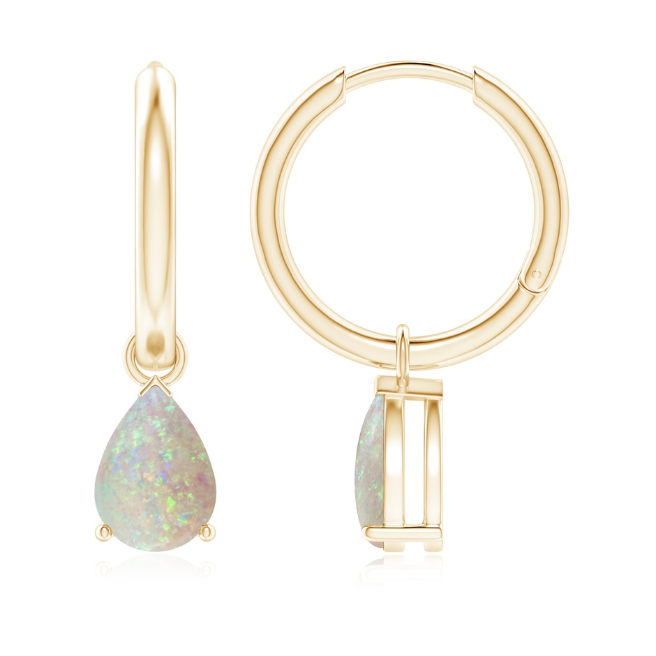 8x6mm AAA Pear-Shaped Opal Hinged Hoop Drop Earrings in Yellow Gold 