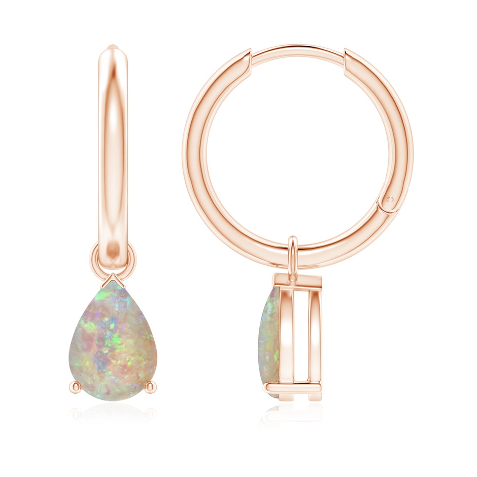 8x6mm AAAA Pear-Shaped Opal Hinged Hoop Drop Earrings in Rose Gold 