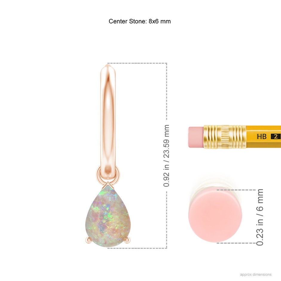 8x6mm AAAA Pear-Shaped Opal Hinged Hoop Drop Earrings in Rose Gold ruler