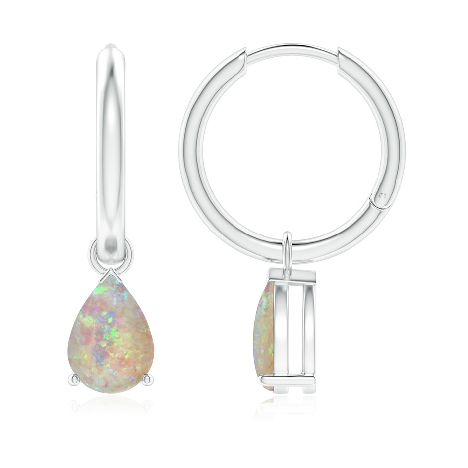 8x6mm AAAA Pear-Shaped Opal Hinged Hoop Drop Earrings in White Gold 