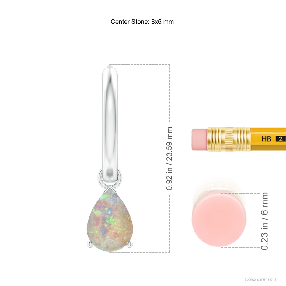 8x6mm AAAA Pear-Shaped Opal Hinged Hoop Drop Earrings in White Gold ruler