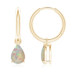 8x6mm AAAA Pear-Shaped Opal Hinged Hoop Drop Earrings in Yellow Gold