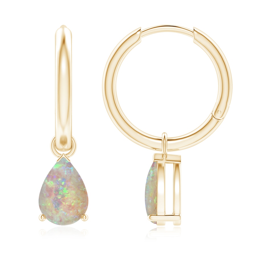 8x6mm AAAA Pear-Shaped Opal Hinged Hoop Drop Earrings in Yellow Gold 