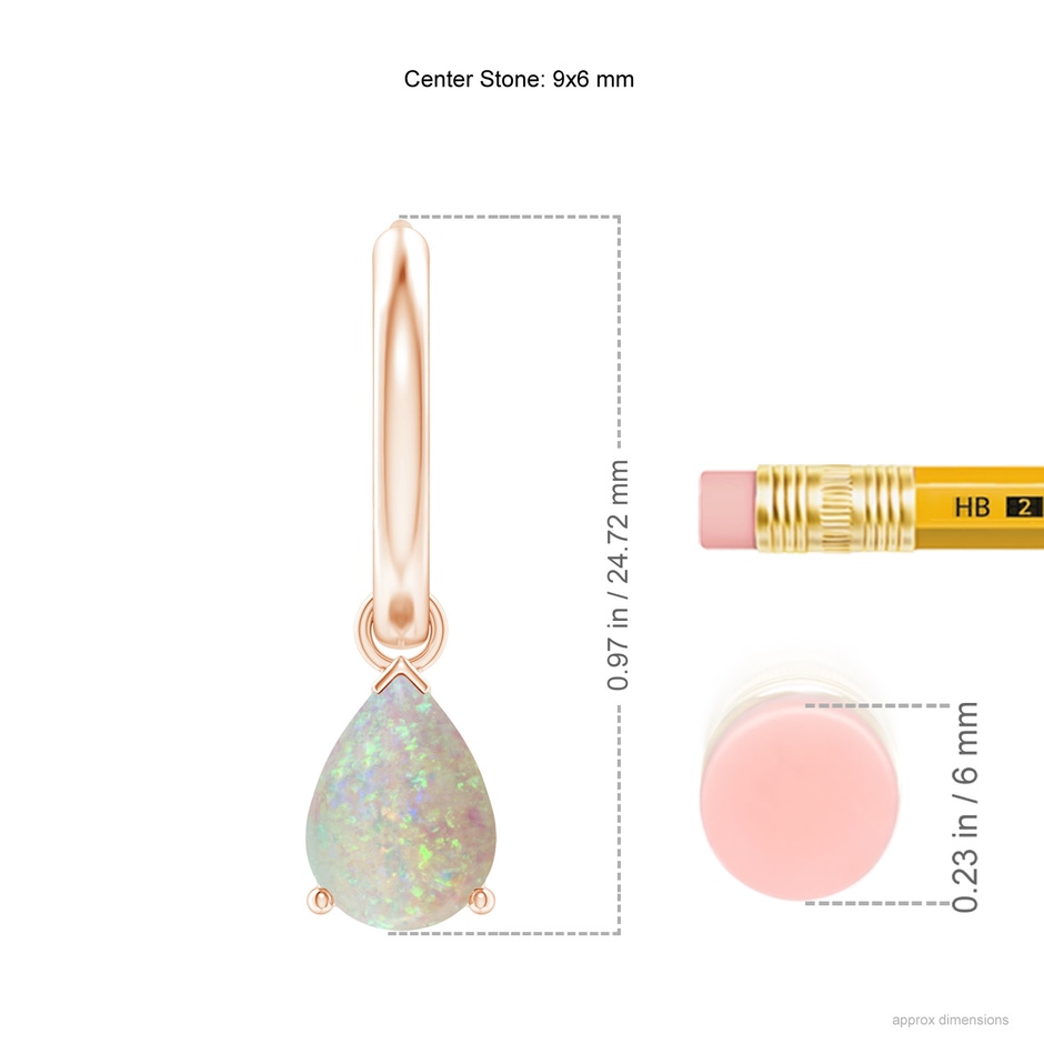 9x6mm AAA Pear-Shaped Opal Hinged Hoop Drop Earrings in Rose Gold ruler