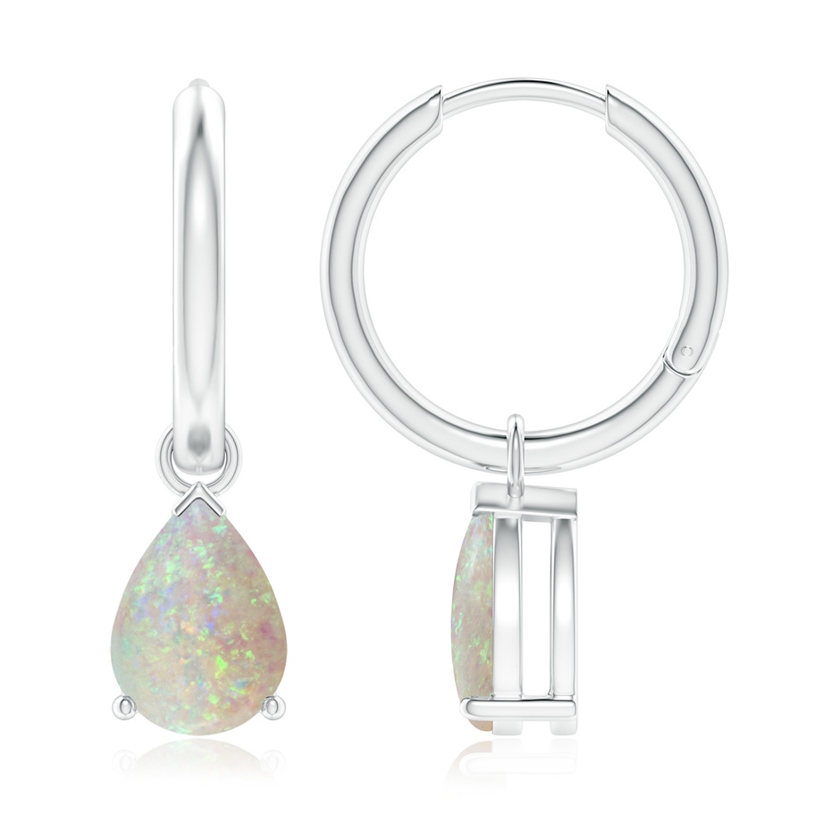 9x6mm AAA Pear-Shaped Opal Hinged Hoop Drop Earrings in White Gold 