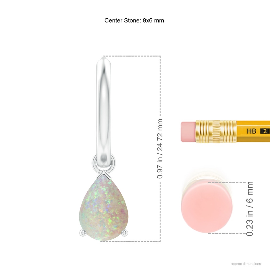 9x6mm AAA Pear-Shaped Opal Hinged Hoop Drop Earrings in White Gold ruler