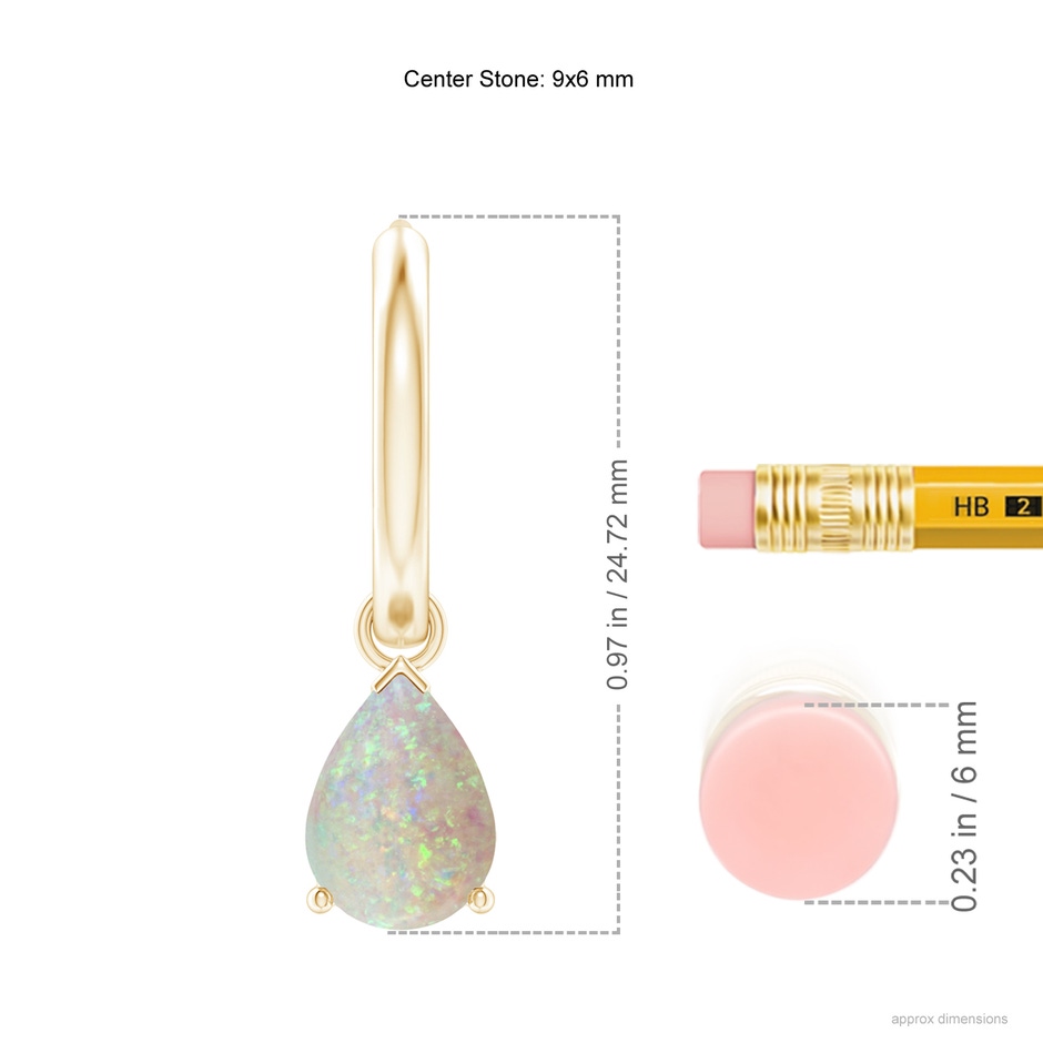 9x6mm AAA Pear-Shaped Opal Hinged Hoop Drop Earrings in Yellow Gold ruler