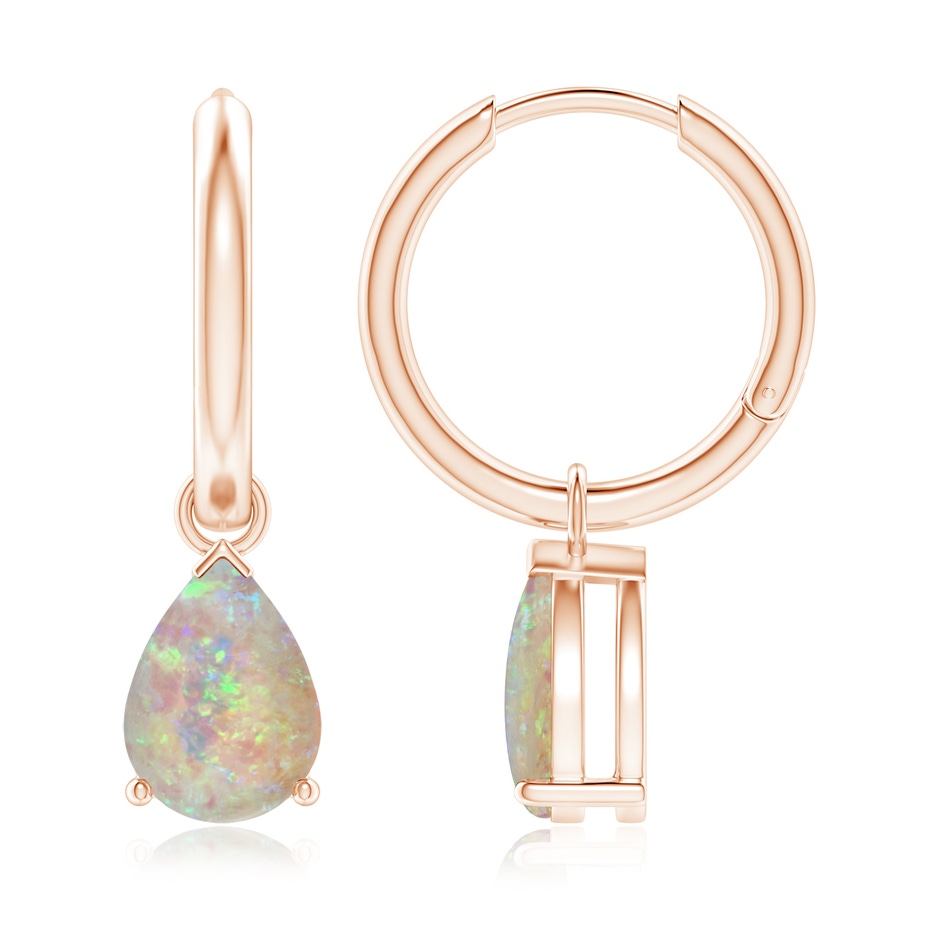 9x6mm AAAA Pear-Shaped Opal Hinged Hoop Drop Earrings in Rose Gold 