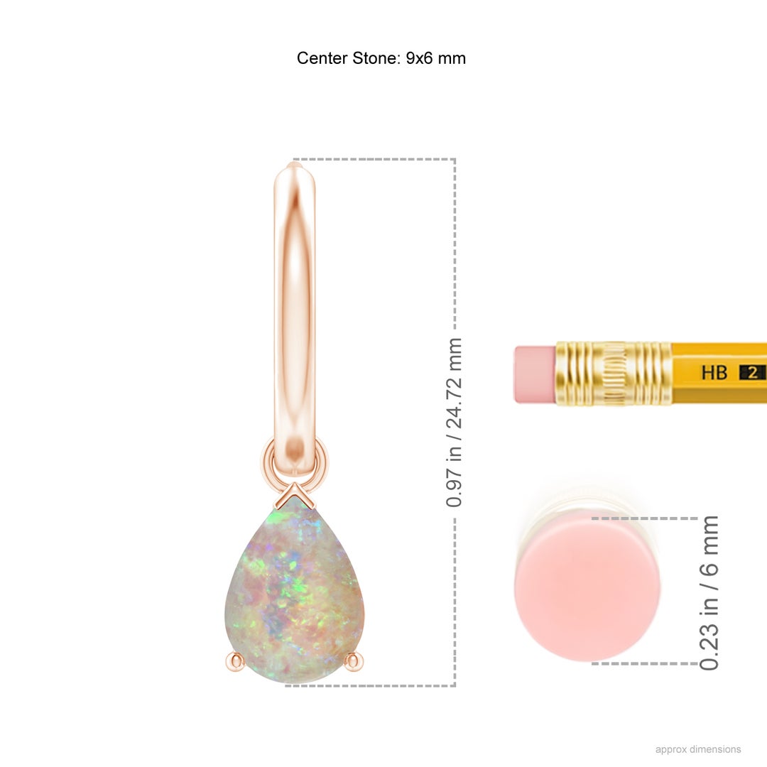 9x6mm AAAA Pear-Shaped Opal Hinged Hoop Drop Earrings in Rose Gold - ruler