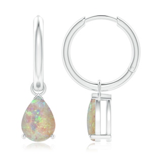 9x6mm AAAA Pear-Shaped Opal Hinged Hoop Drop Earrings in White Gold