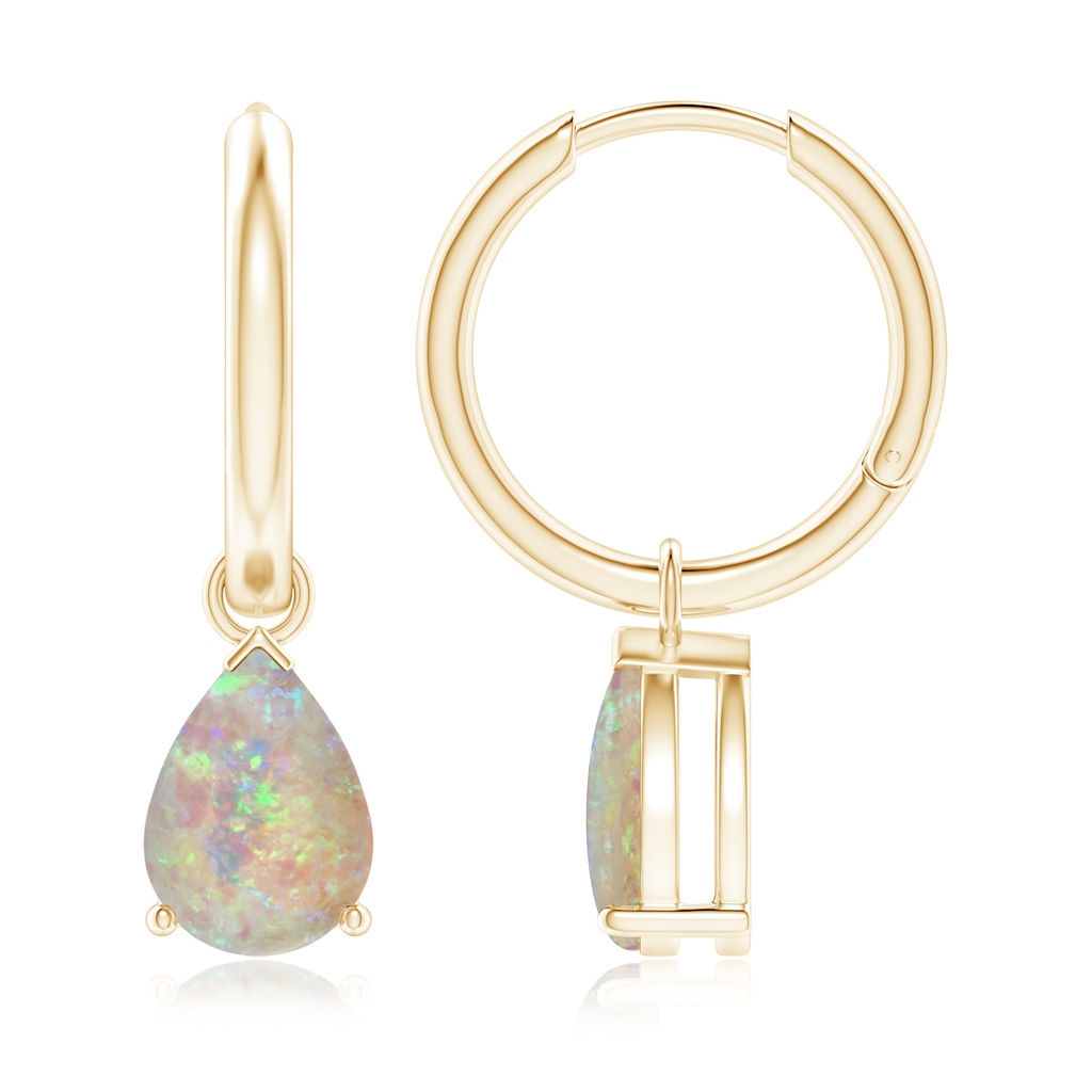 9x6mm AAAA Pear-Shaped Opal Hinged Hoop Drop Earrings in Yellow Gold