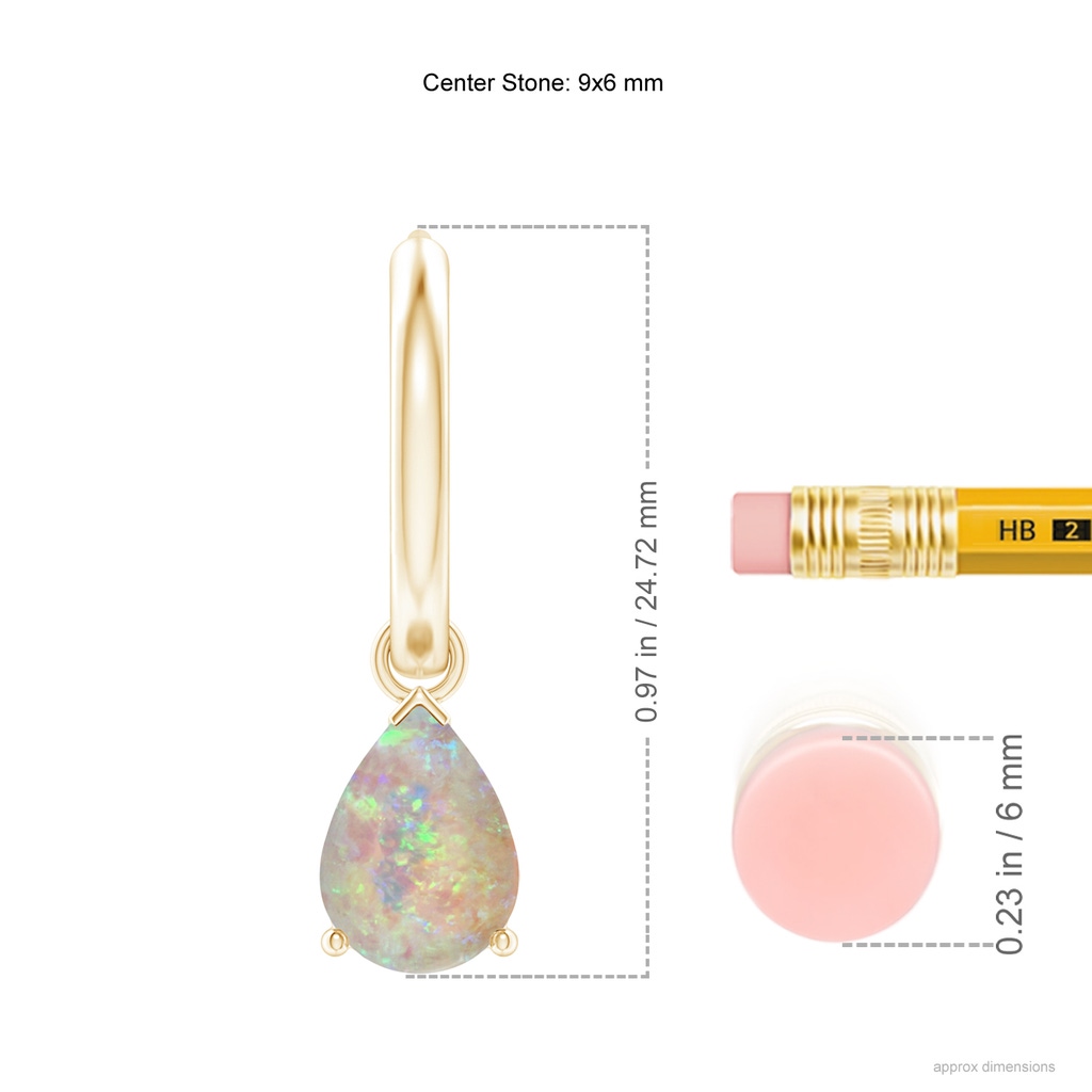 9x6mm AAAA Pear-Shaped Opal Hinged Hoop Drop Earrings in Yellow Gold Ruler