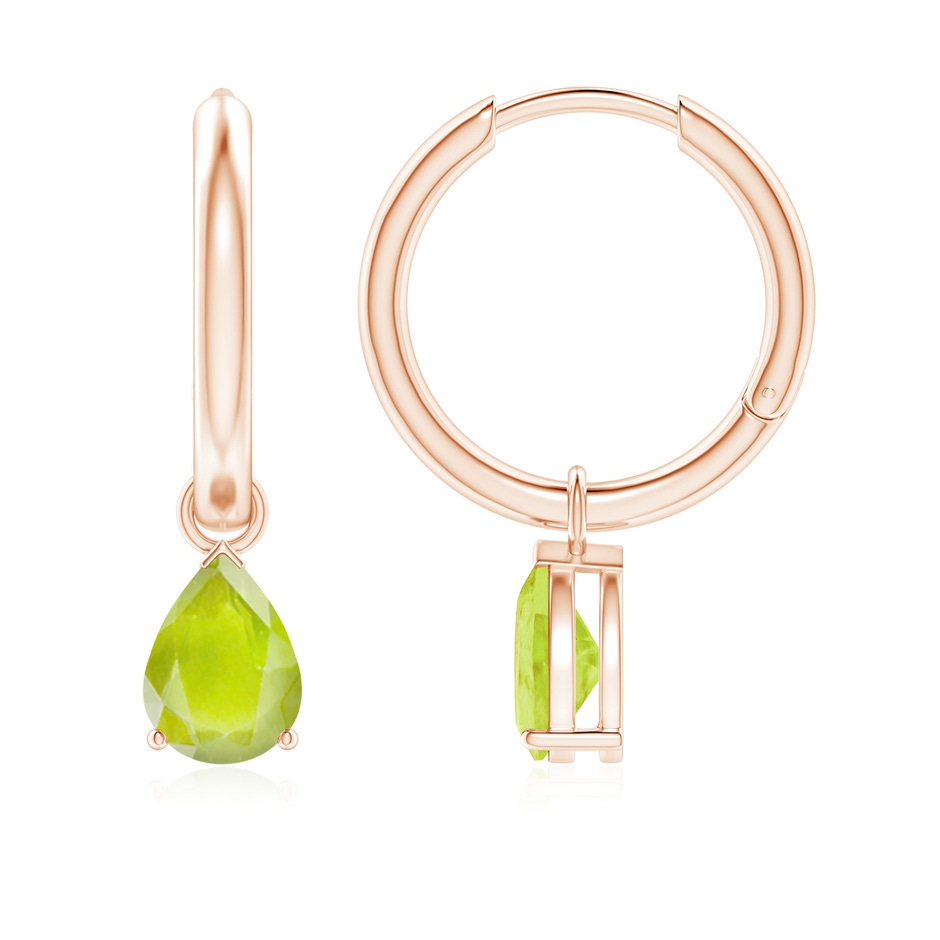 7x5mm A Pear-Shaped Peridot Hinged Hoop Drop Earrings in Rose Gold 