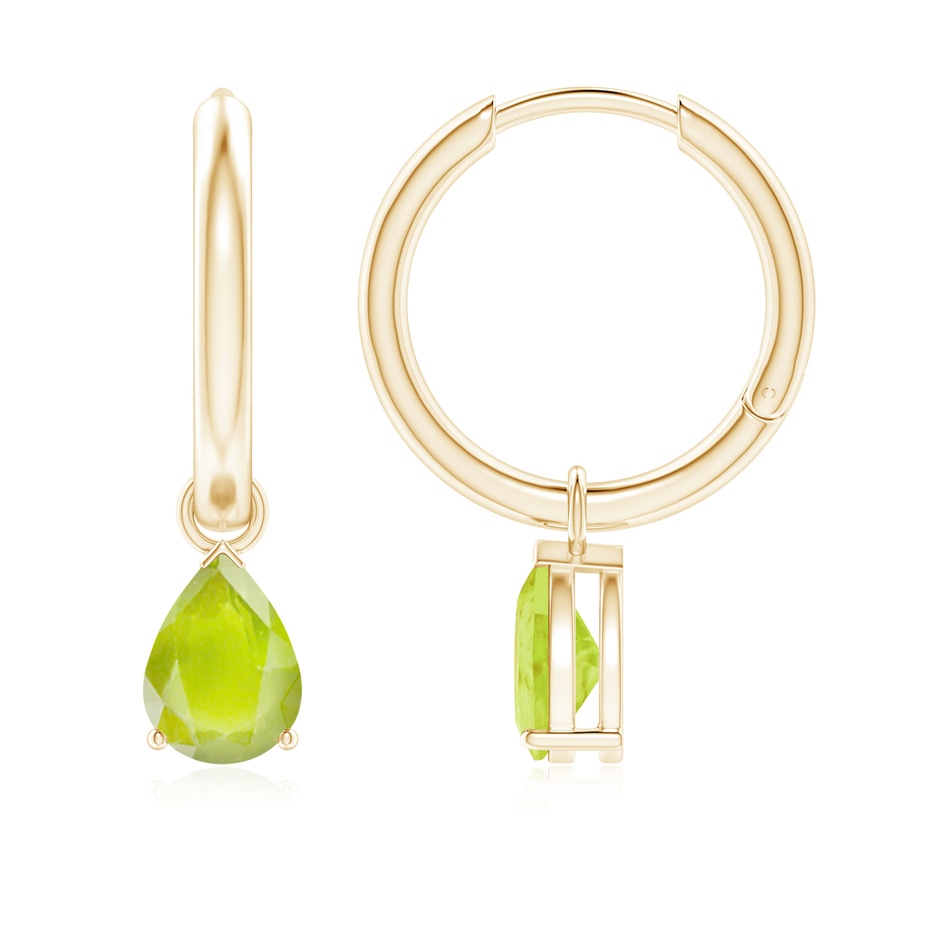 7x5mm A Pear-Shaped Peridot Hinged Hoop Drop Earrings in Yellow Gold 