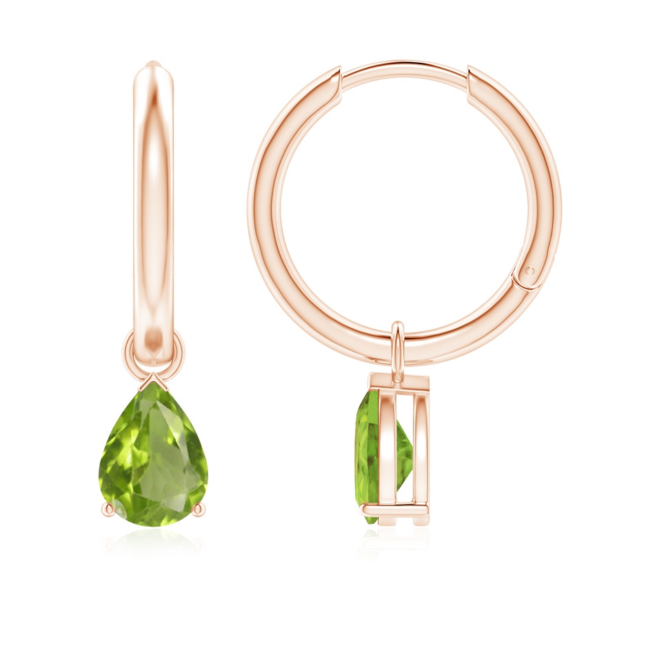 7x5mm AA Pear-Shaped Peridot Hinged Hoop Drop Earrings in Rose Gold 