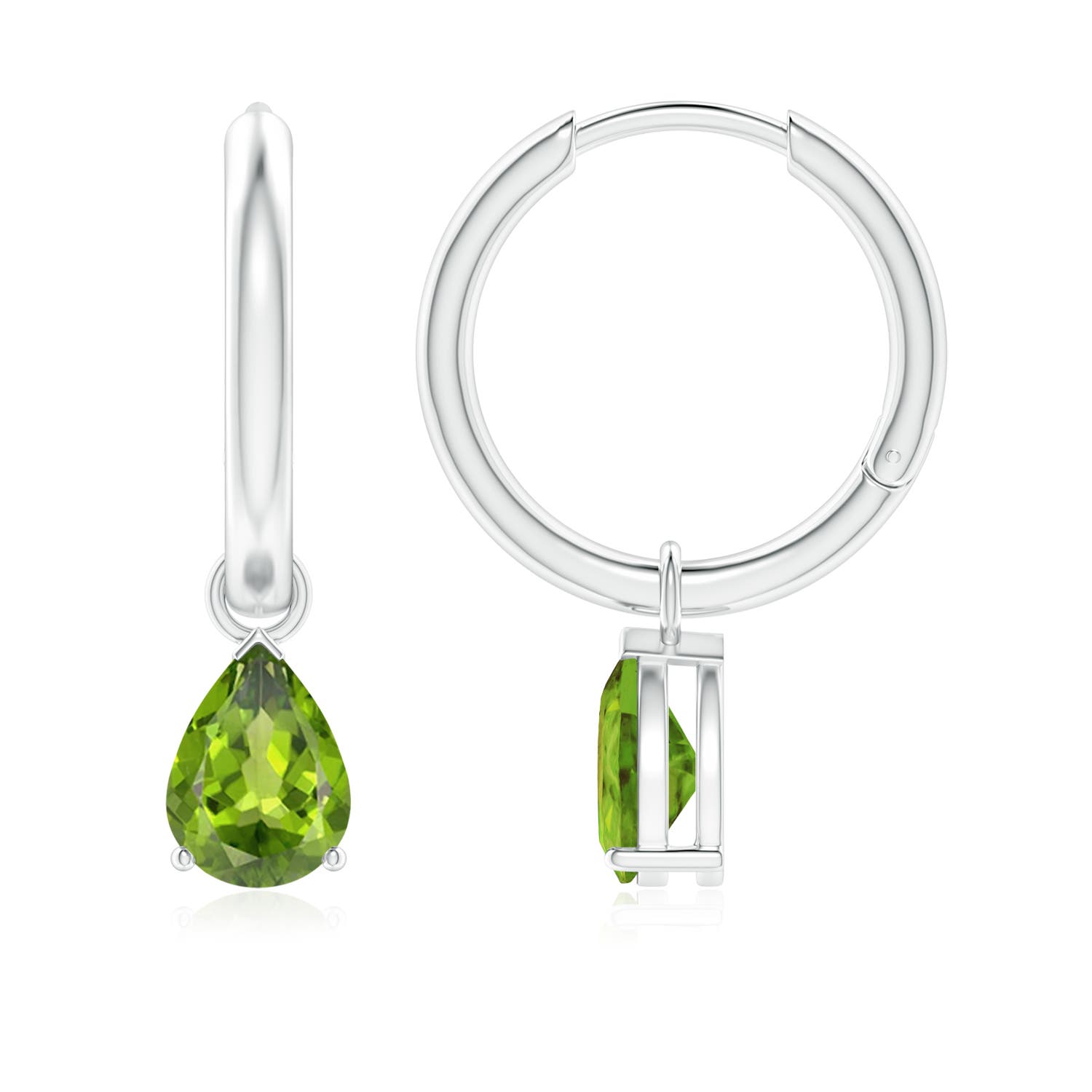 Bezel-Set Pear Peridot Leverback Drop Earrings | Angara