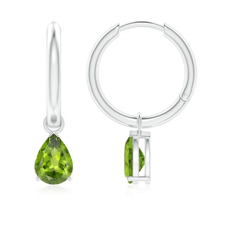 7x5mm AAA Pear-Shaped Peridot Hinged Hoop Drop Earrings in White Gold