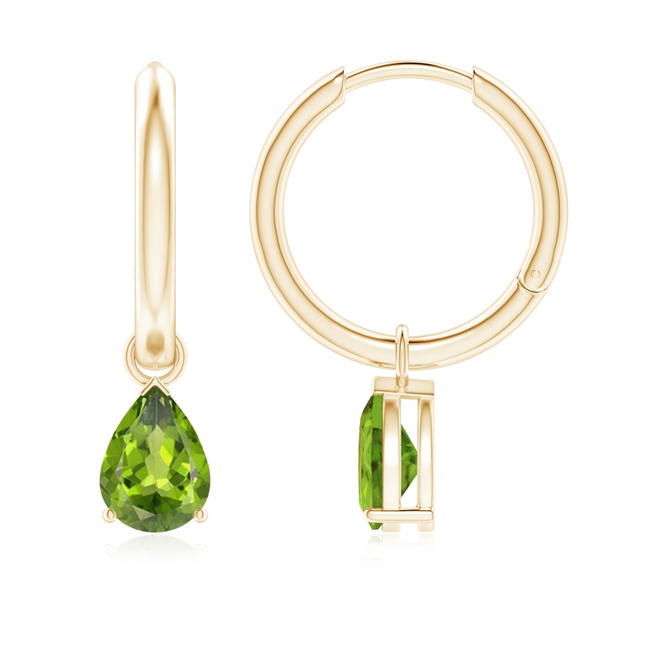 7x5mm AAA Pear-Shaped Peridot Hinged Hoop Drop Earrings in Yellow Gold 