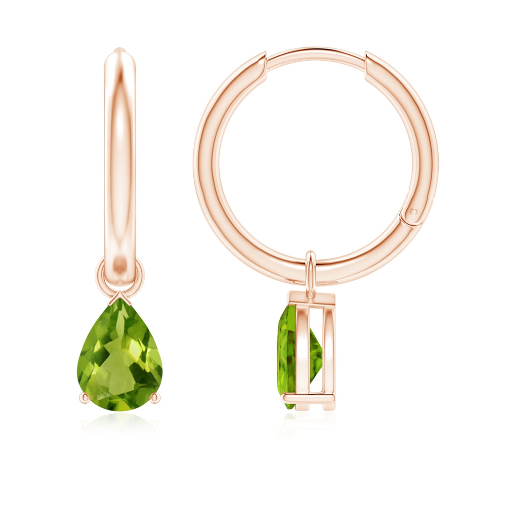 7x5mm AAAA Pear-Shaped Peridot Hinged Hoop Drop Earrings in Rose Gold