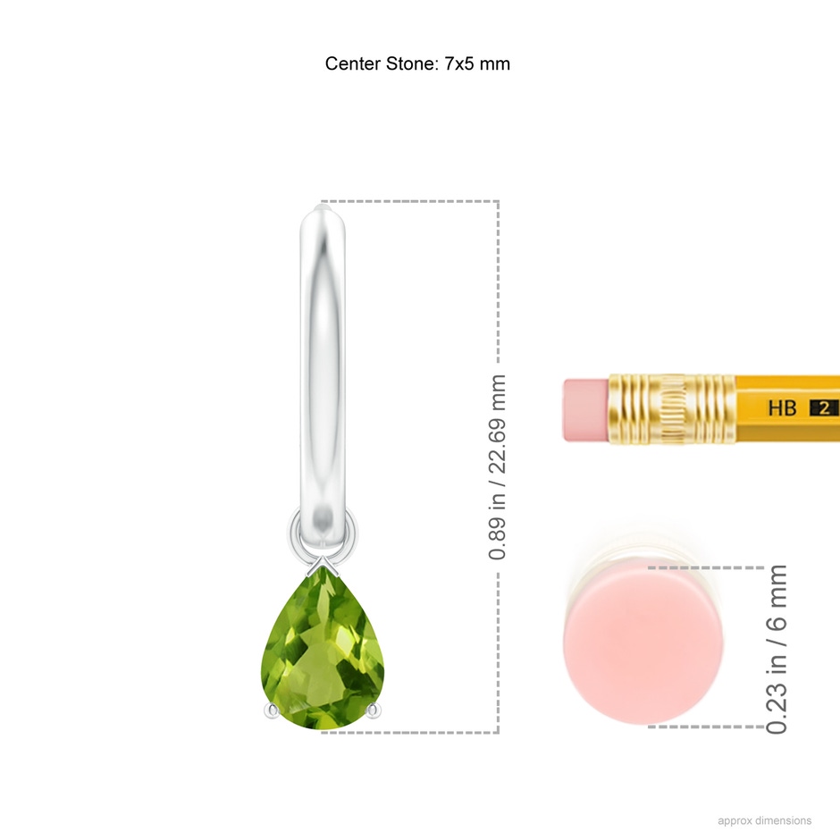 7x5mm AAAA Pear-Shaped Peridot Hinged Hoop Drop Earrings in White Gold ruler