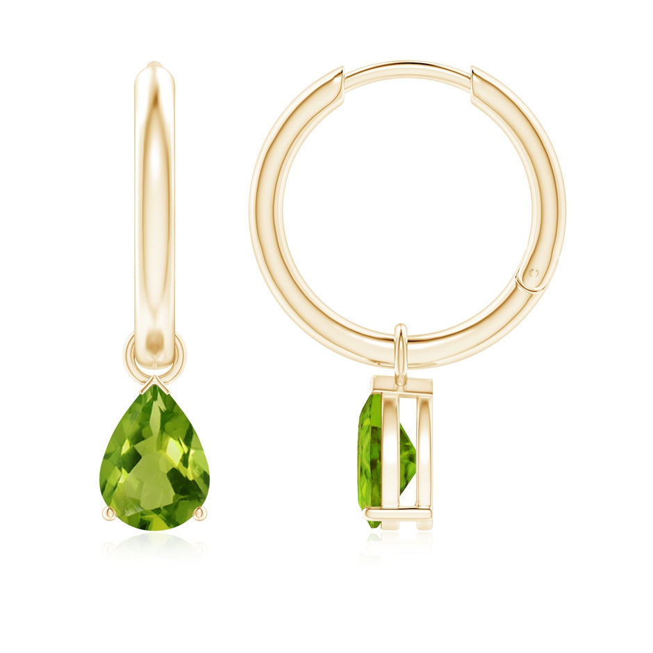7x5mm AAAA Pear-Shaped Peridot Hinged Hoop Drop Earrings in Yellow Gold 