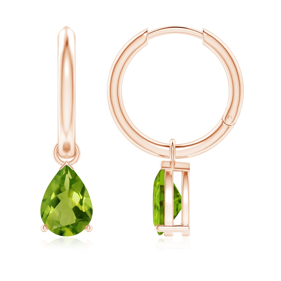 8x6mm AAAA Pear-Shaped Peridot Hinged Hoop Drop Earrings in Rose Gold 