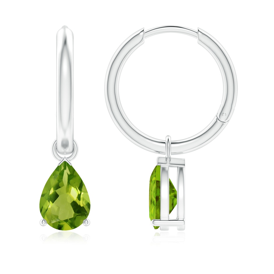 8x6mm AAAA Pear-Shaped Peridot Hinged Hoop Drop Earrings in White Gold 