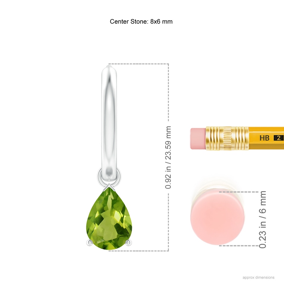 8x6mm AAAA Pear-Shaped Peridot Hinged Hoop Drop Earrings in White Gold ruler
