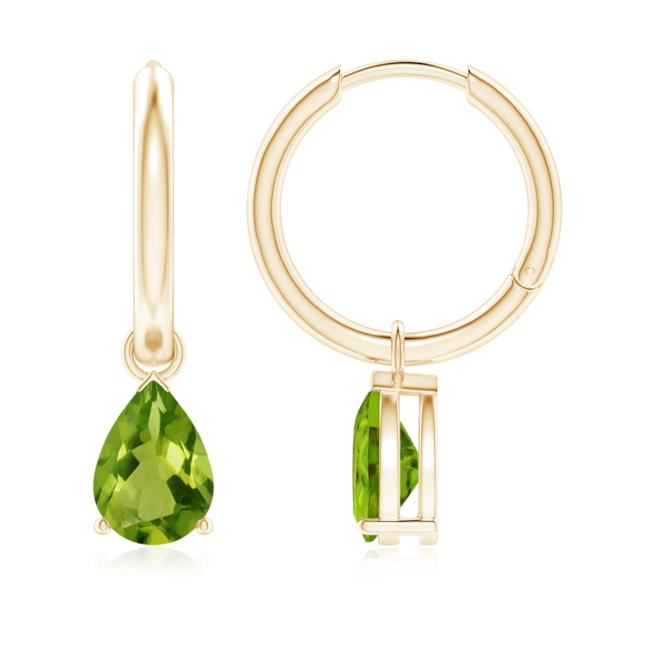 8x6mm AAAA Pear-Shaped Peridot Hinged Hoop Drop Earrings in Yellow Gold 