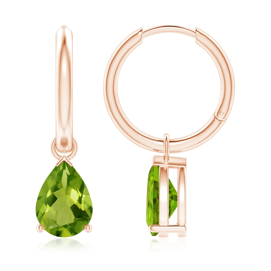 9x6mm AAAA Pear-Shaped Peridot Hinged Hoop Drop Earrings in Rose Gold 