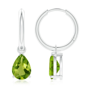 9x6mm AAAA Pear-Shaped Peridot Hinged Hoop Drop Earrings in White Gold