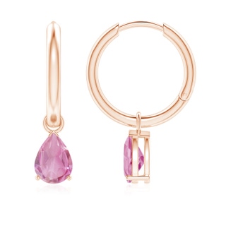 7x5mm A Pear-Shaped Pink Tourmaline Hinged Hoop Drop Earrings in Rose Gold