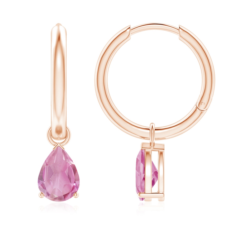 7x5mm A Pear-Shaped Pink Tourmaline Hinged Hoop Drop Earrings in Rose Gold 